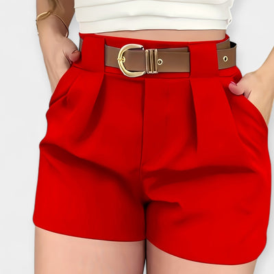 High-waisted pleated shorts