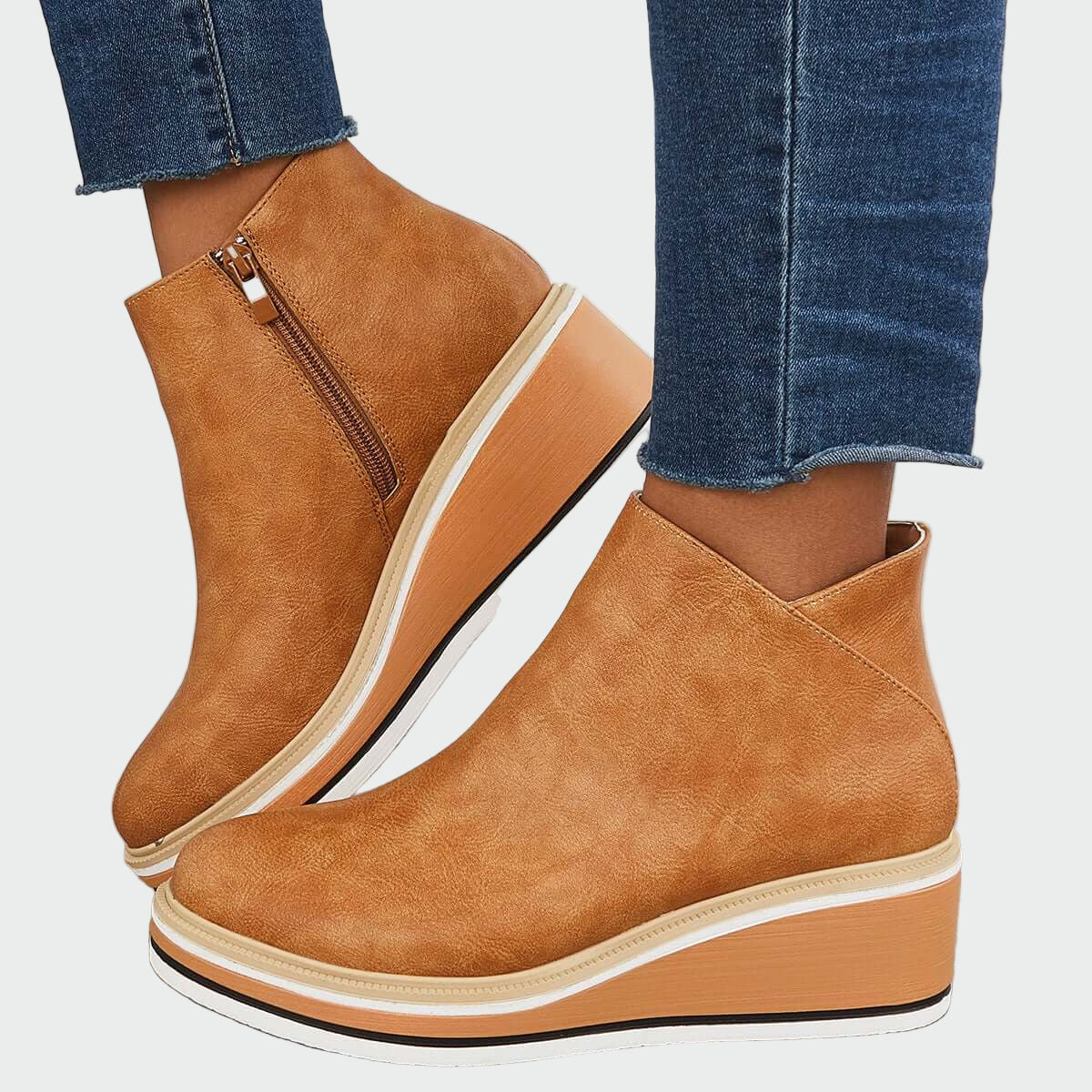 Leather platform boots