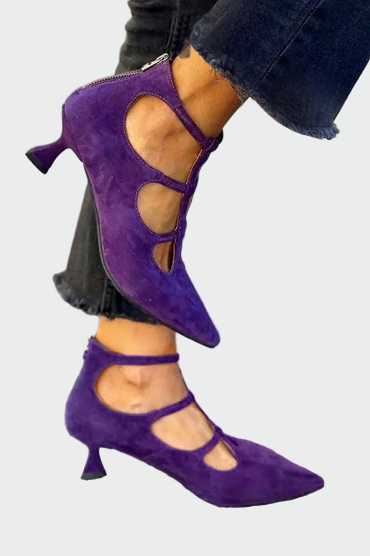 Vibrant Suede-Look Cutout Pointed-Toe Heels