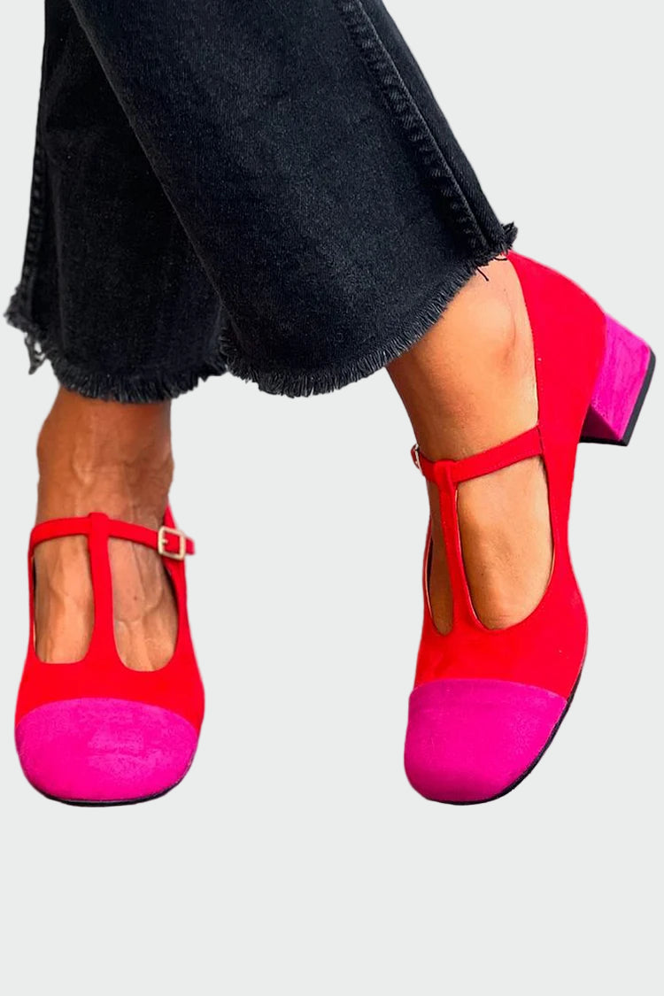 Vibrant Color-Block T-Strap Pumps