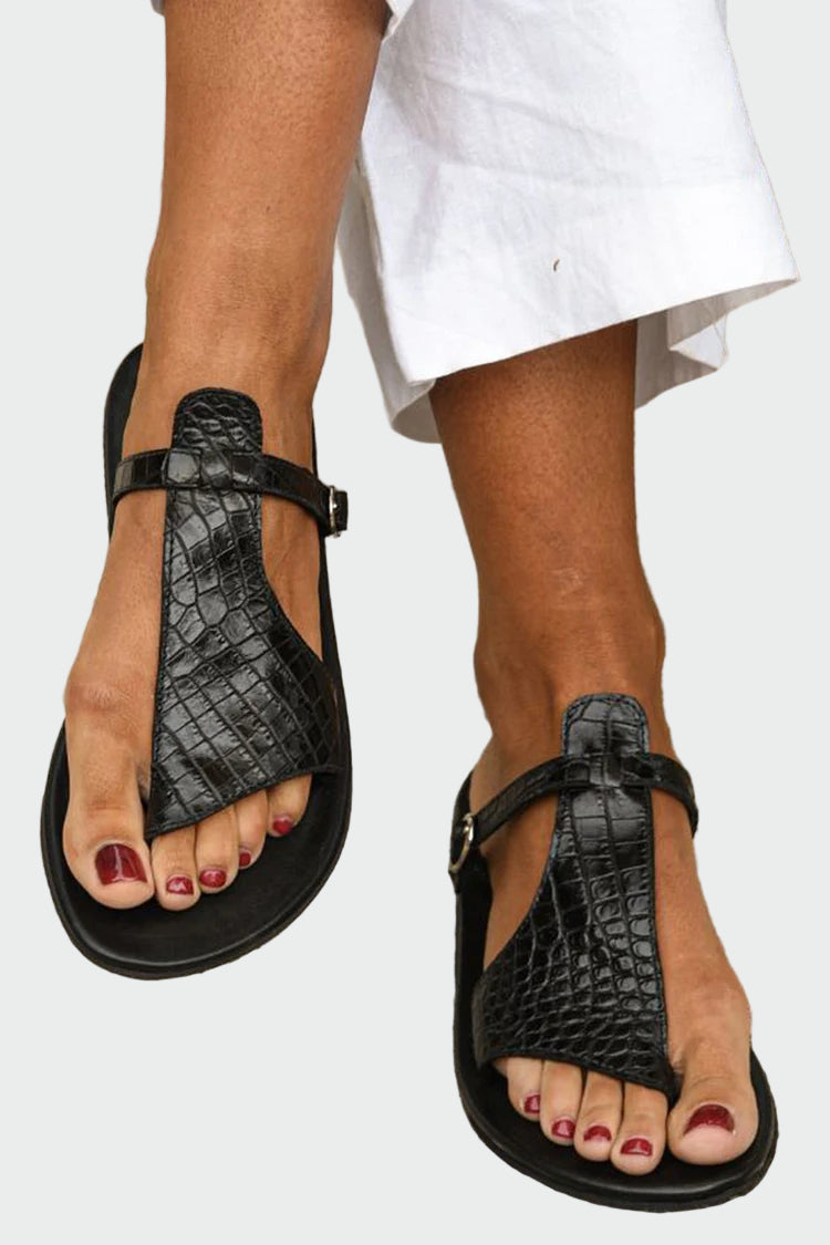 Textured T-strap sandals