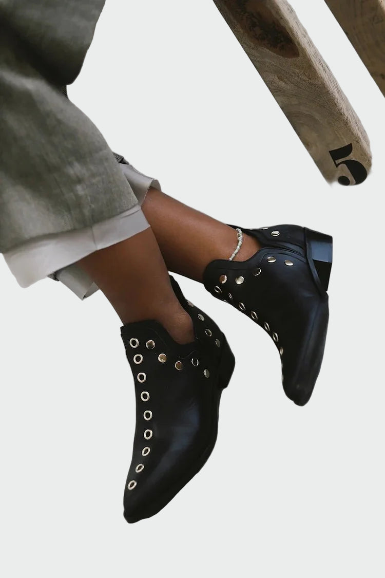 Edgy Studded Pointed-Toe Ankle Boots