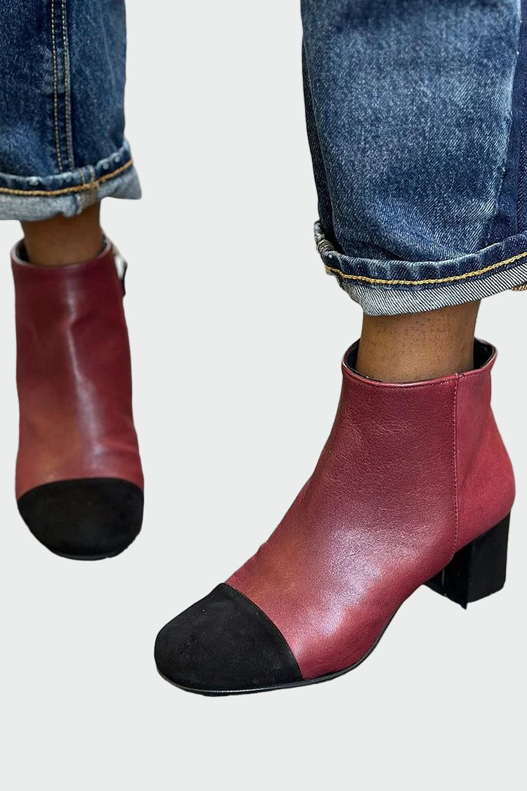 Two-tone mid-heeled ankle boot