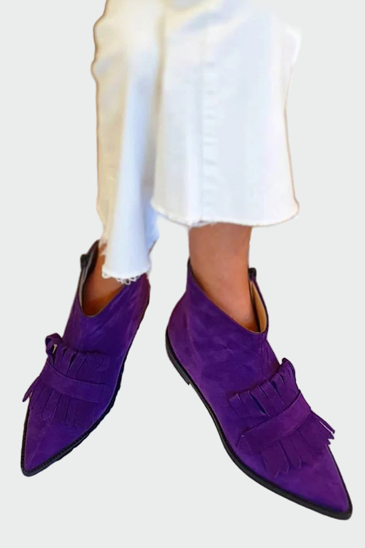 Bold Fringe Pointed-Toe Ankle Loafers