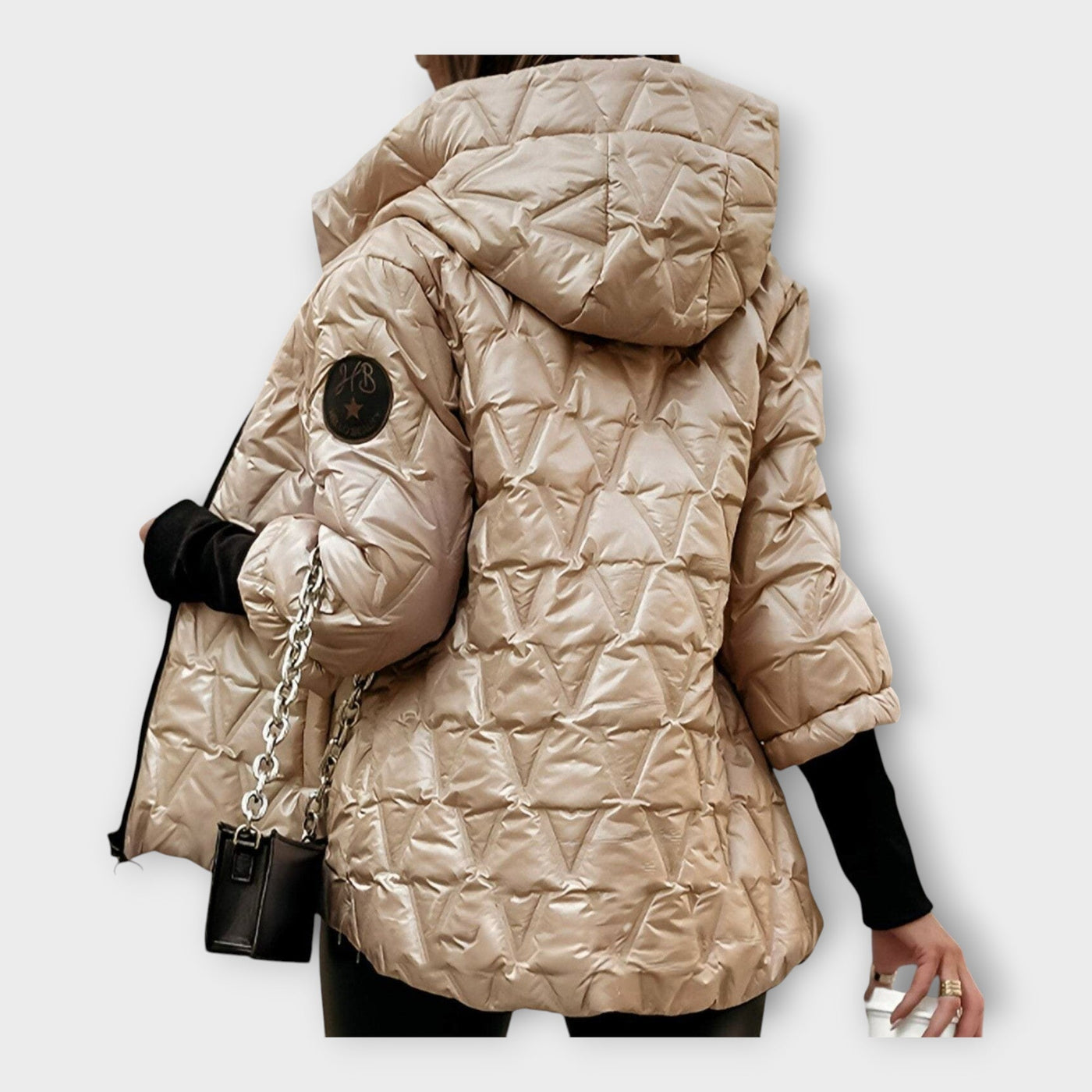 Shiny quilted hooded puffer jacket