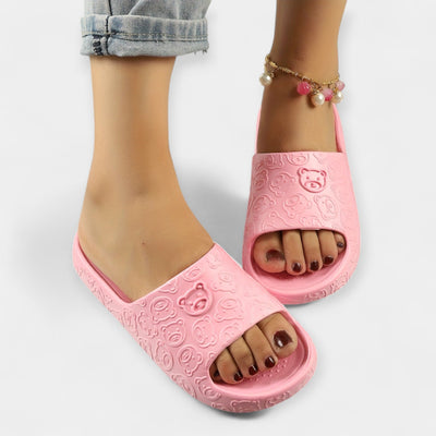 Playful Embossed Bear Pattern Slide Sandals