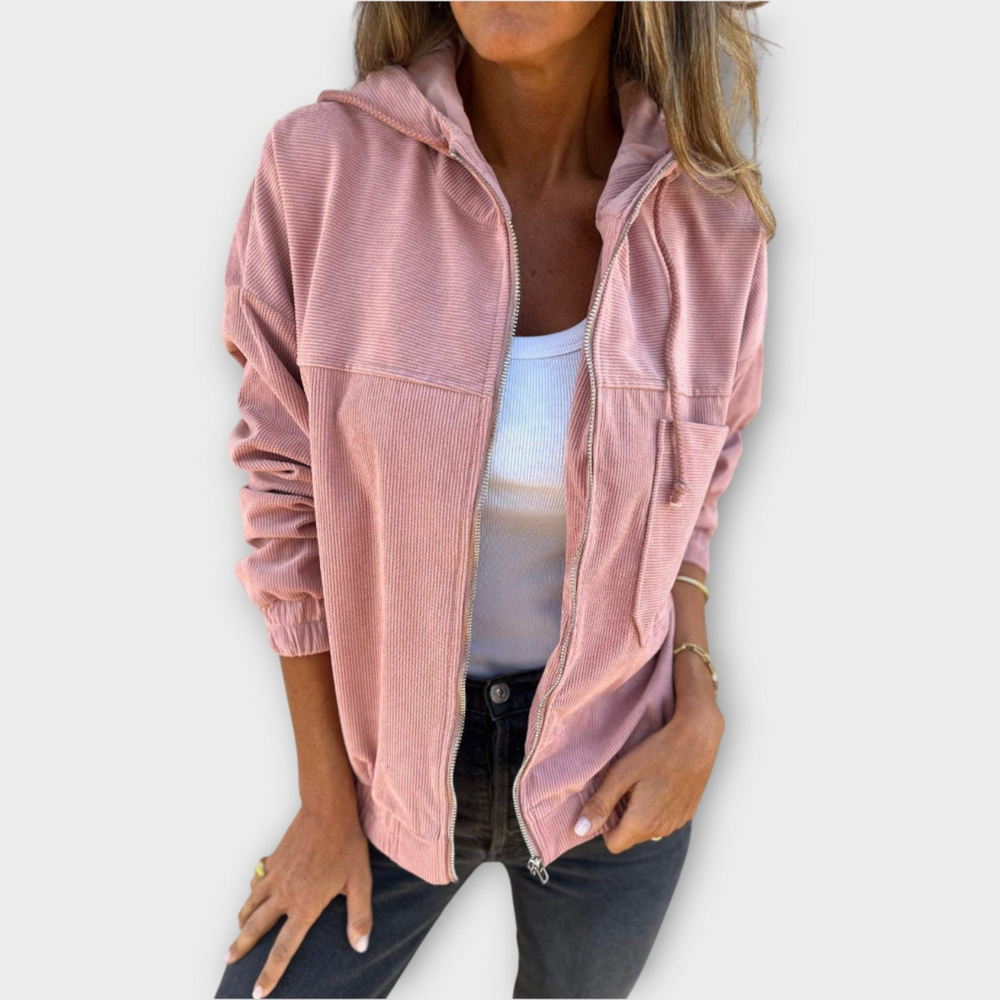 Casual zip-up hooded jacket