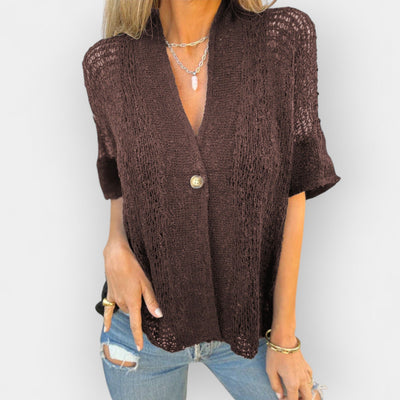 Knitted top with V-neck and button