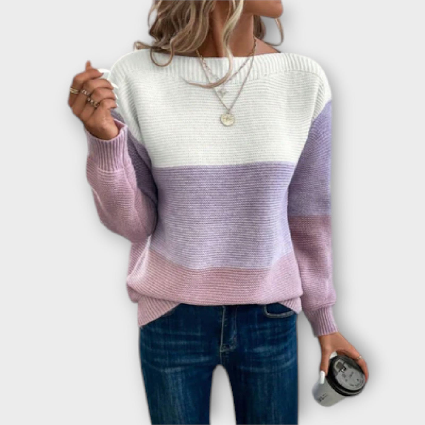 Elegant three-color patchwork sweater