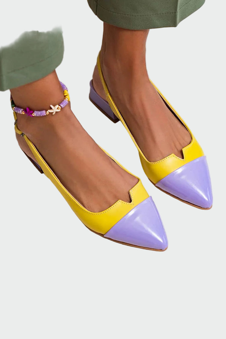 Flats with pointed toes and two-tone details