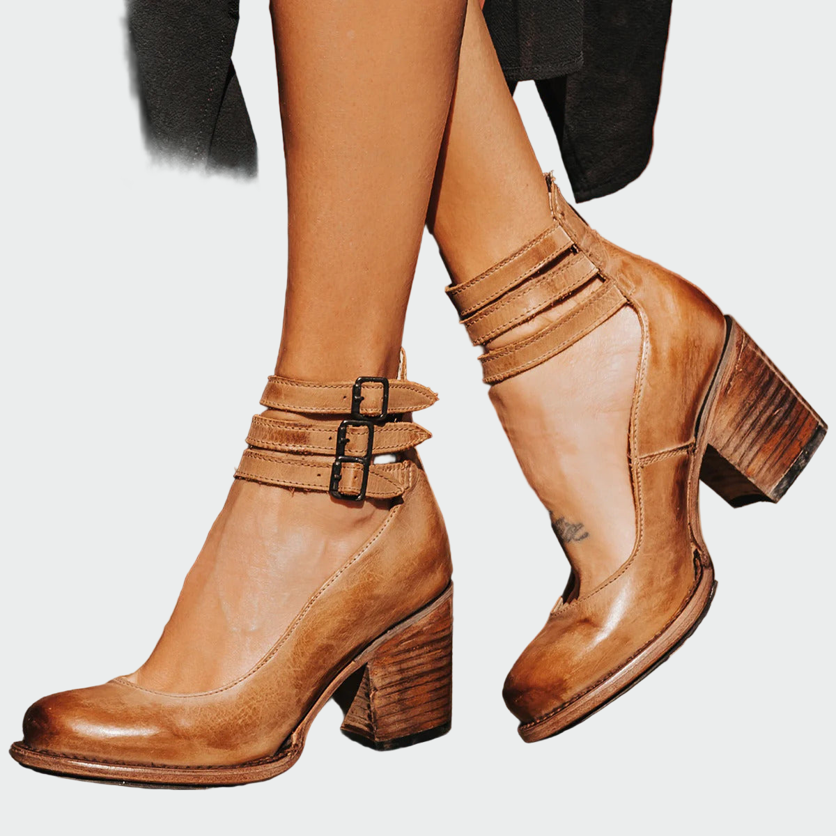 Strapped chunky heels