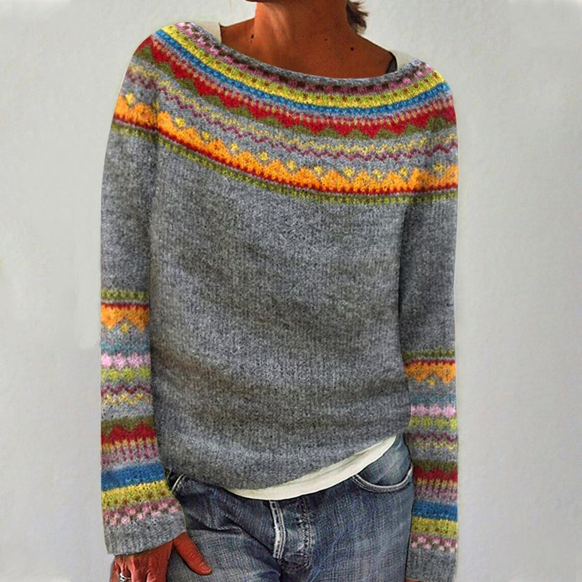 Knitted sweater with geometric pattern