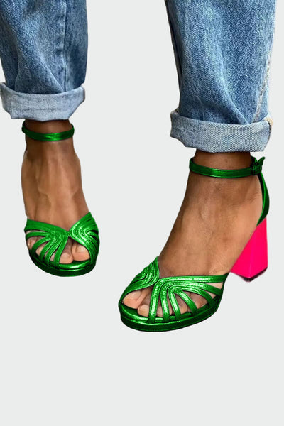 Two-tone heeled sandals