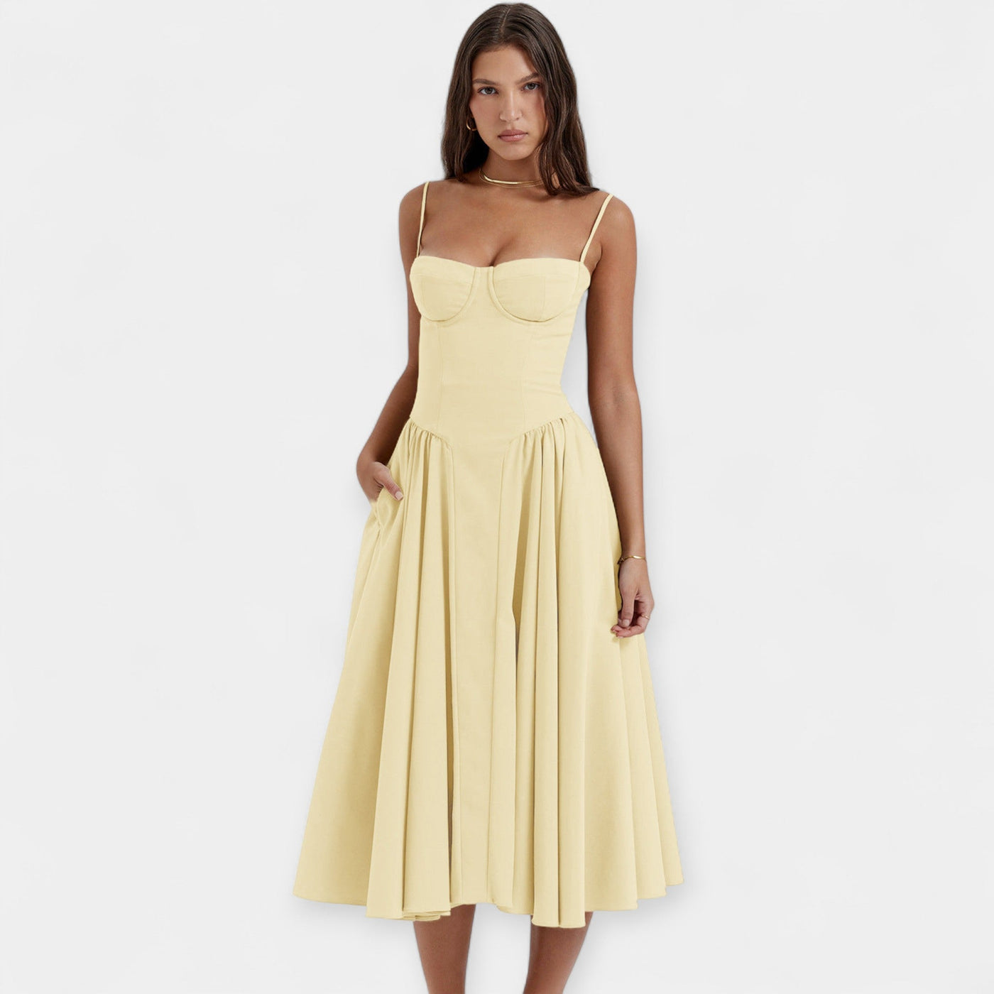 Retro Midi Dress with Shoulder Straps