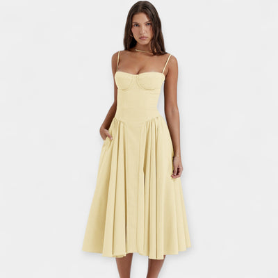 Retro Midi Dress with Shoulder Straps