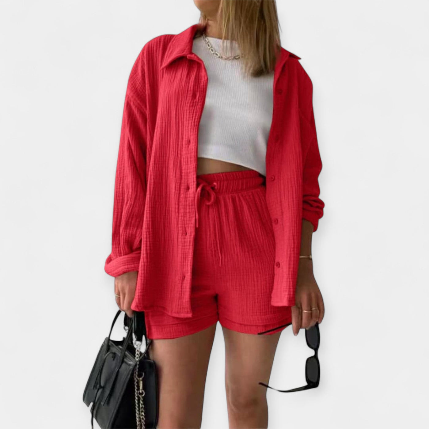 Two-tone summer top-shorts set