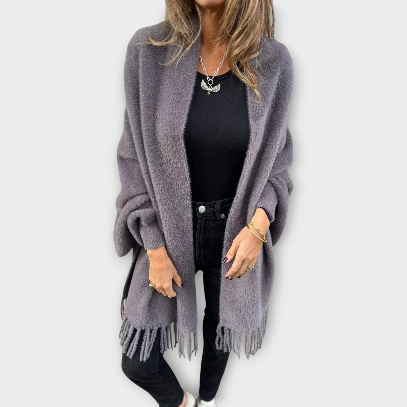 Knitted fringed cardigan