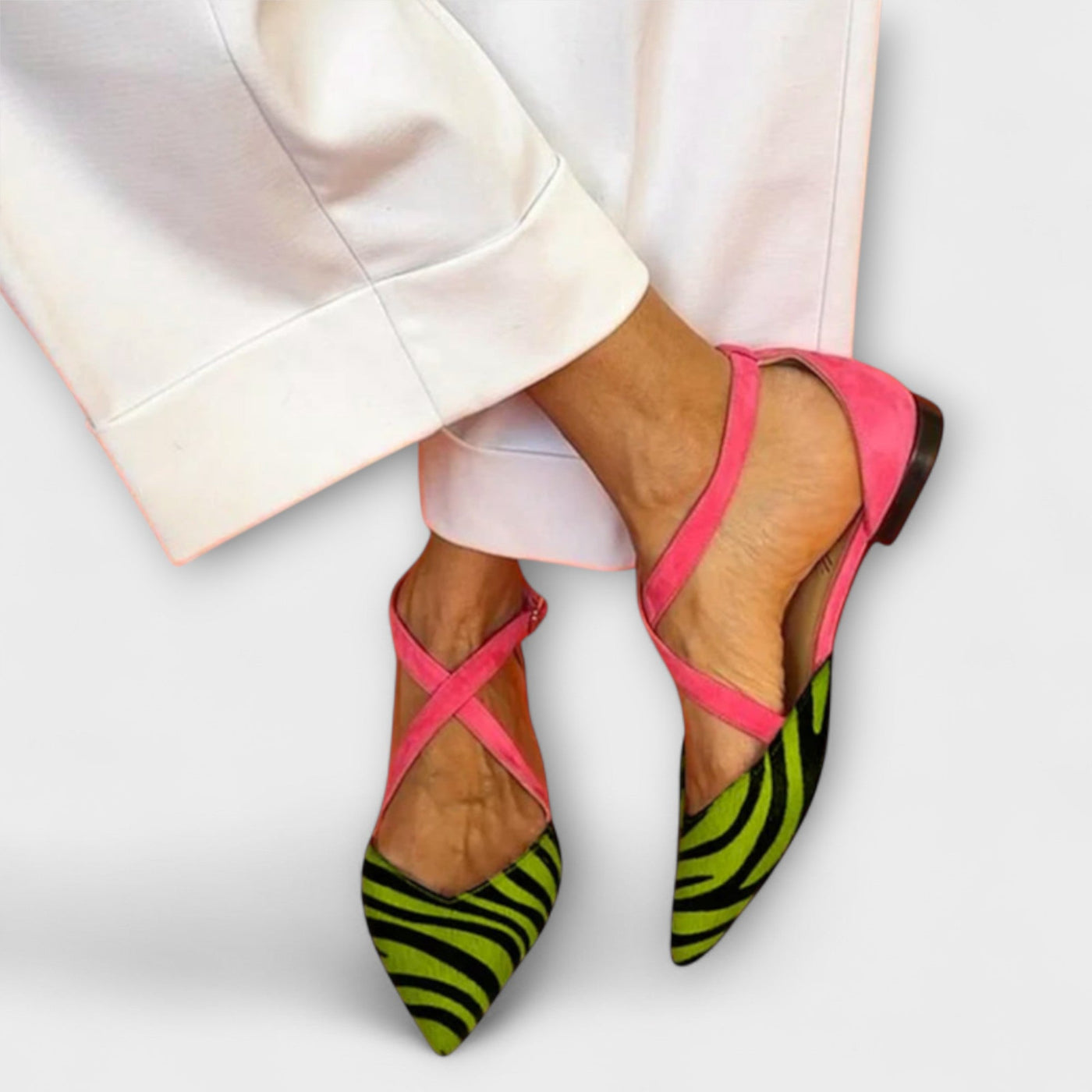 Striking Zebra Print Flats with Crisscross Straps