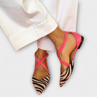 Striking Zebra Print Flats with Crisscross Straps