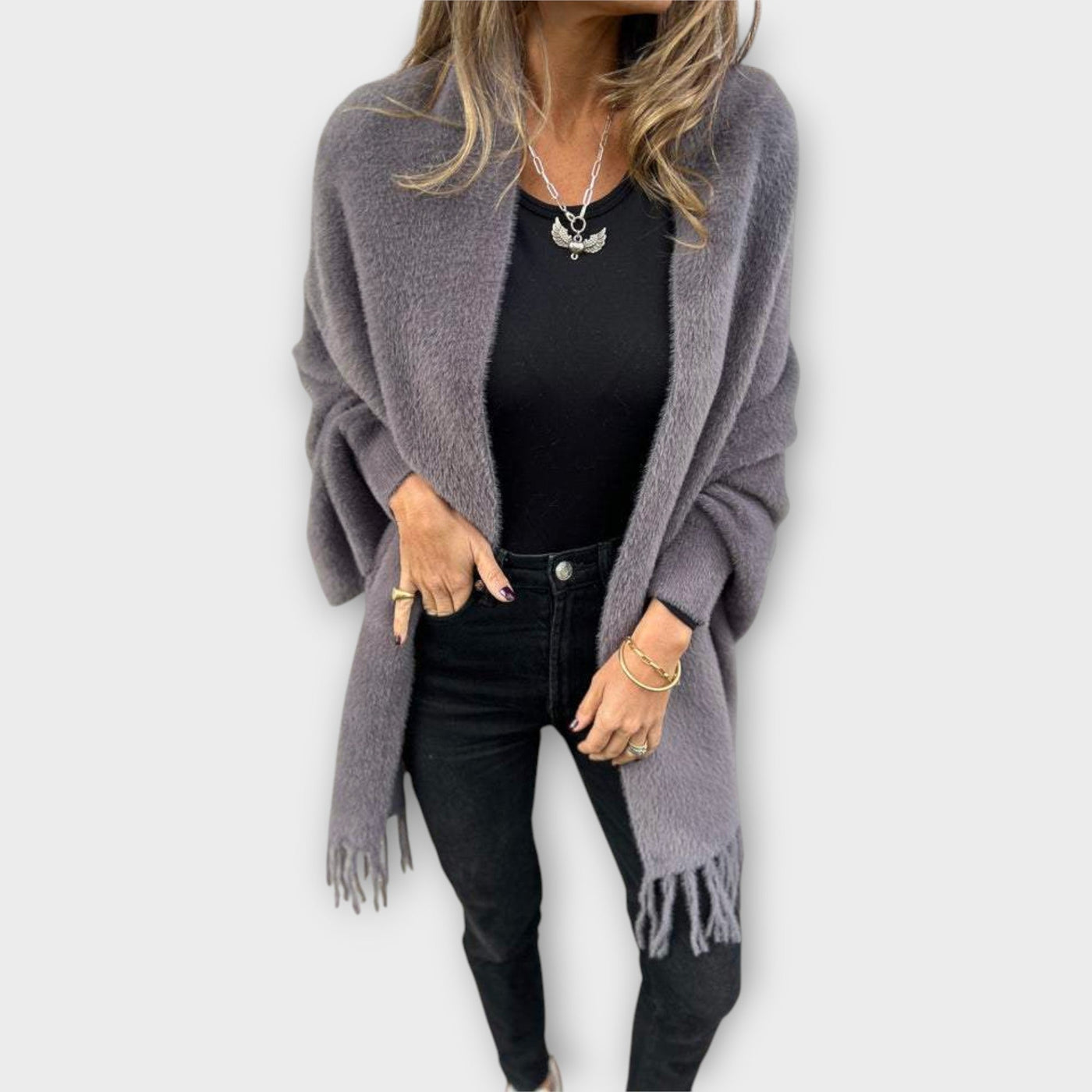 Knitted fringed cardigan