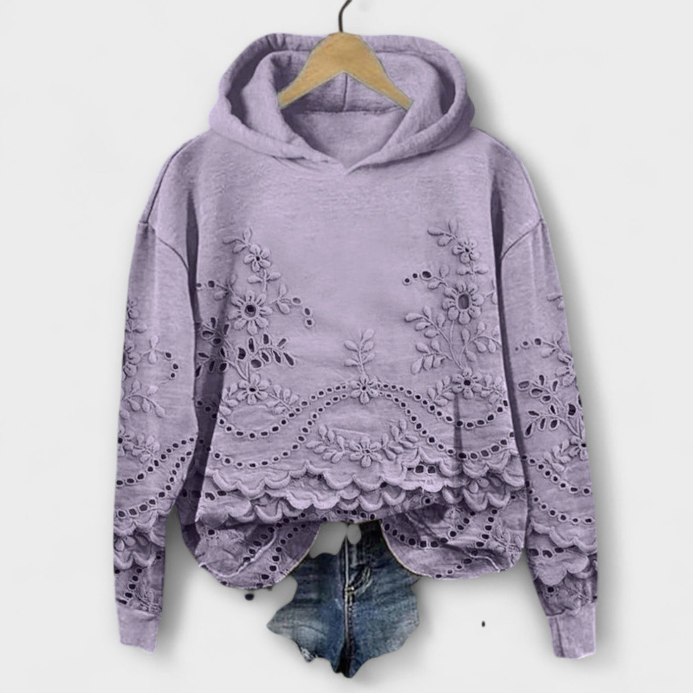 Elegant hooded sweatshirt with lace details