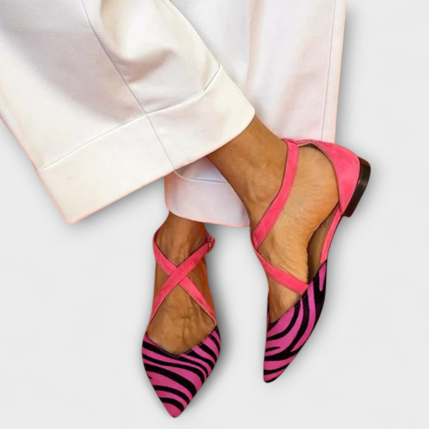 Striking Zebra Print Flats with Crisscross Straps