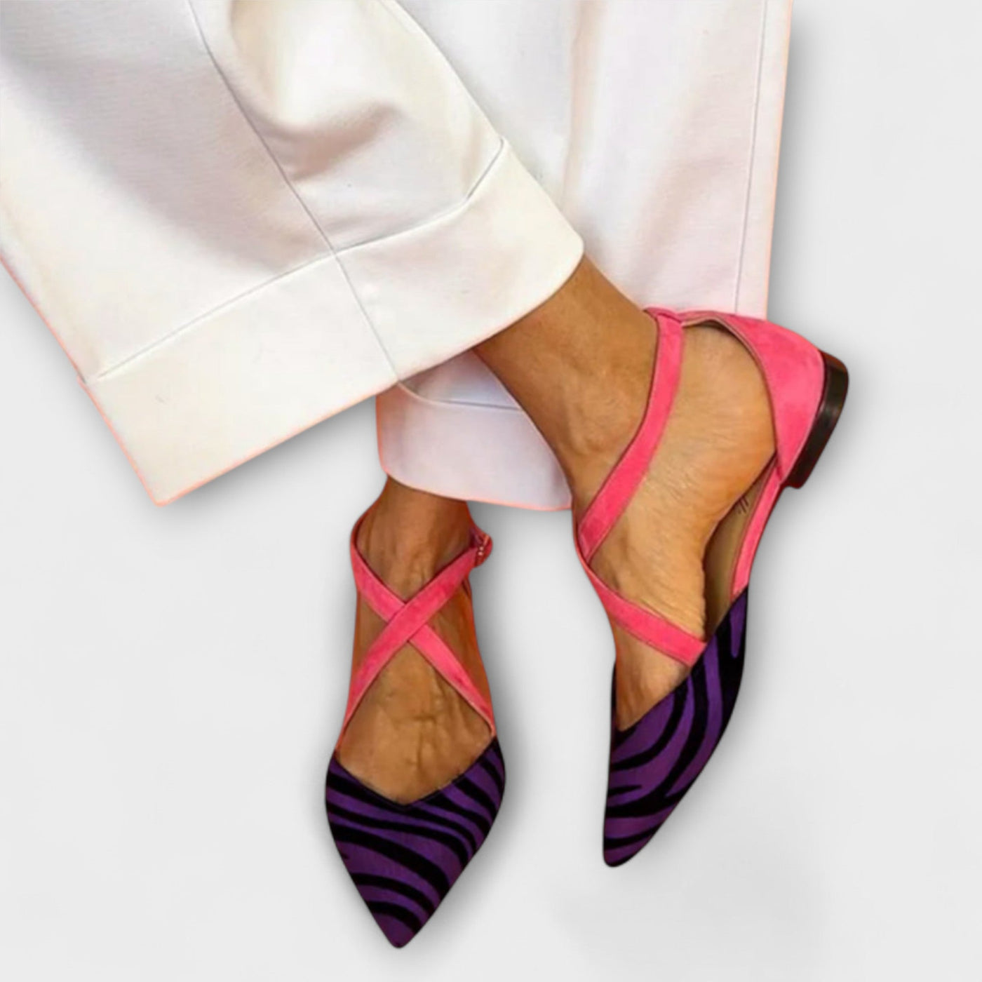 Striking Zebra Print Flats with Crisscross Straps