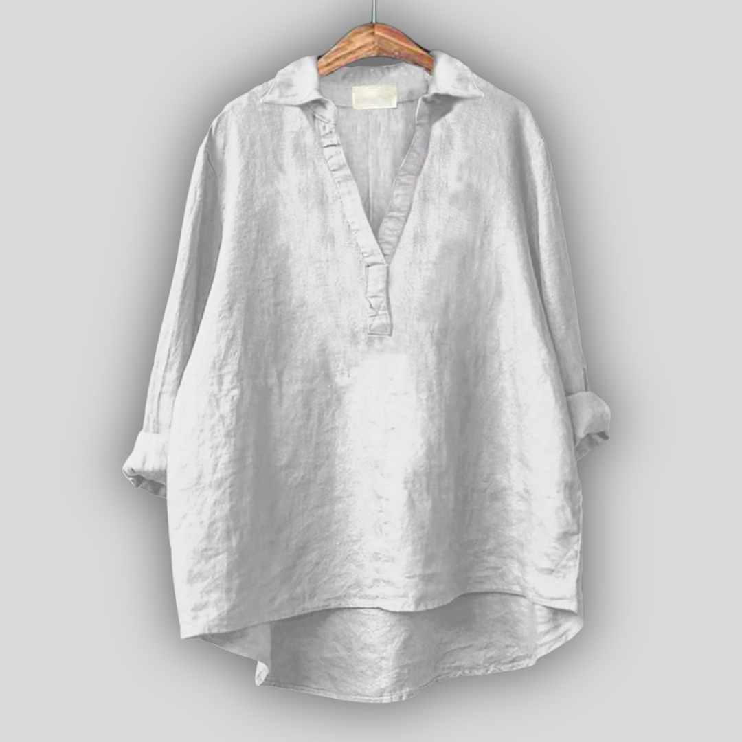 White linen shirt with V-neck