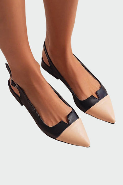 Flats with pointed toes and two-tone details