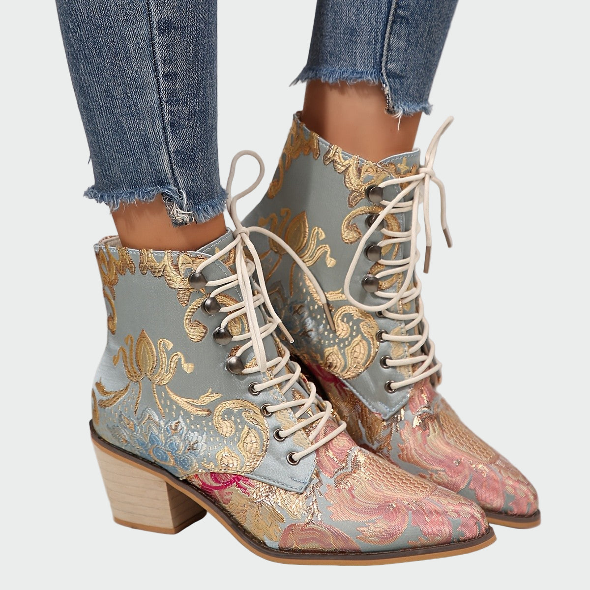 Leather boots with flowers
