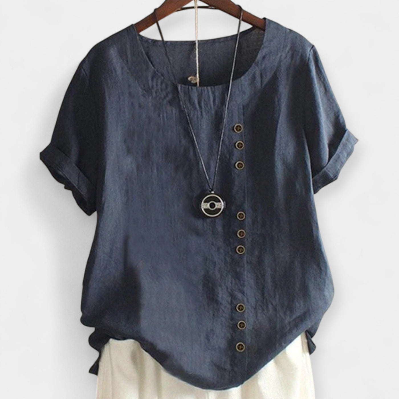 Blouse with buttons and short sleeves