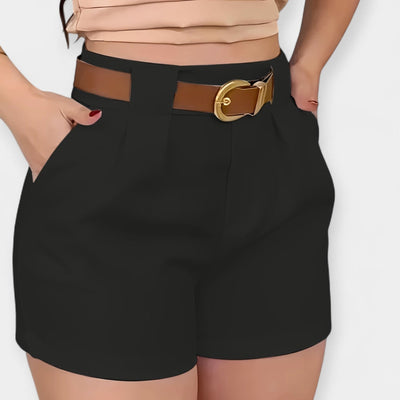 High-waisted pleated shorts