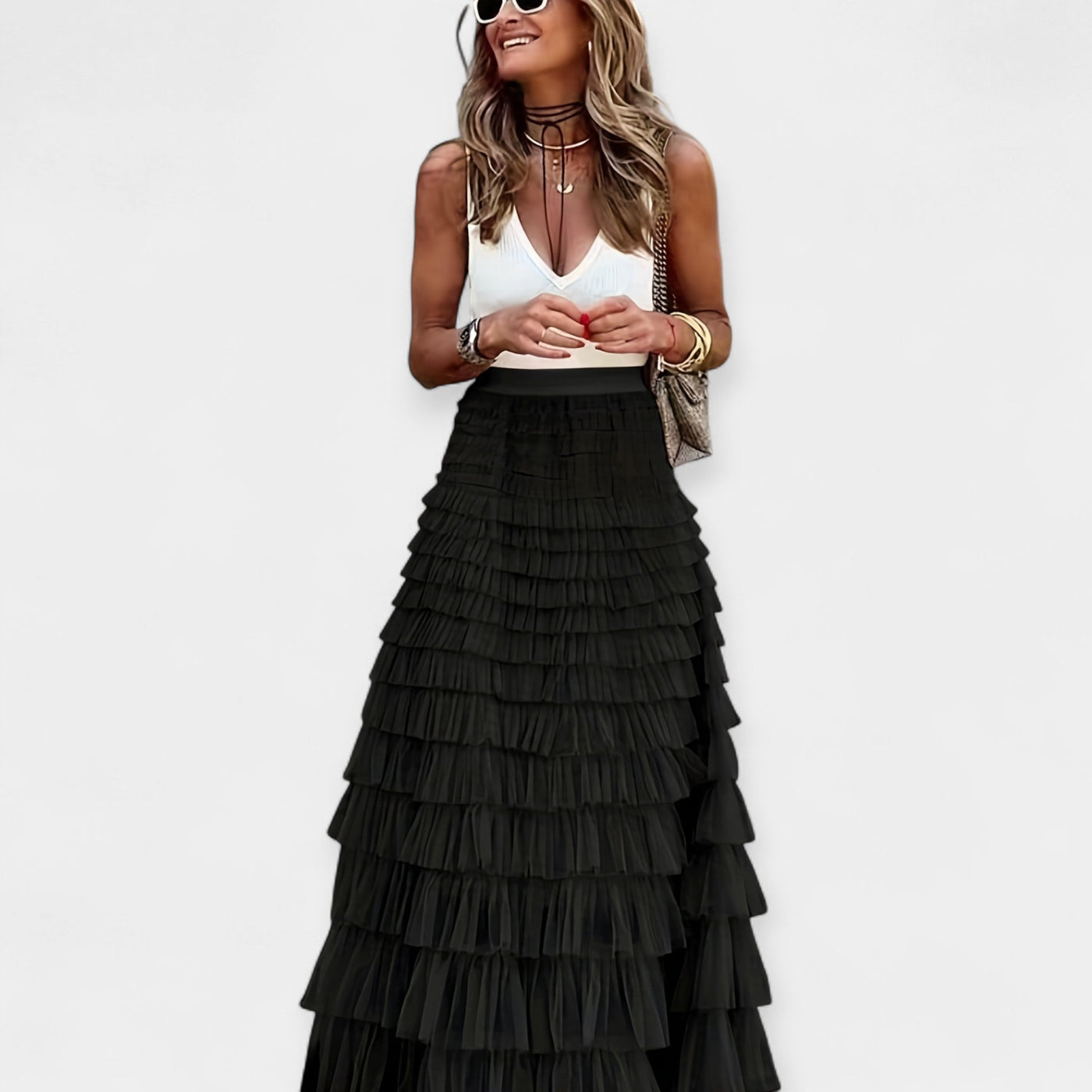 Boho skirt with mesh trim