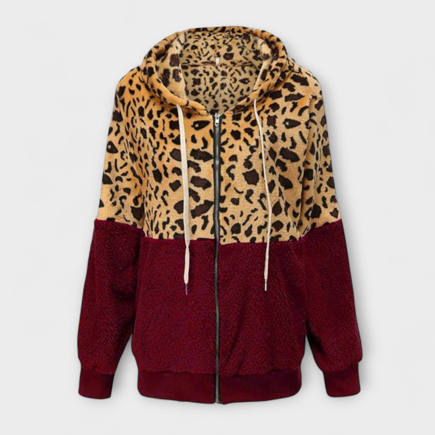 Leopard print fleece hoodie