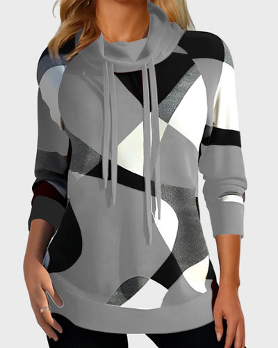 Knitted sweatshirt with artistic design and hood