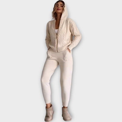 Knitted set with hood and cardigan