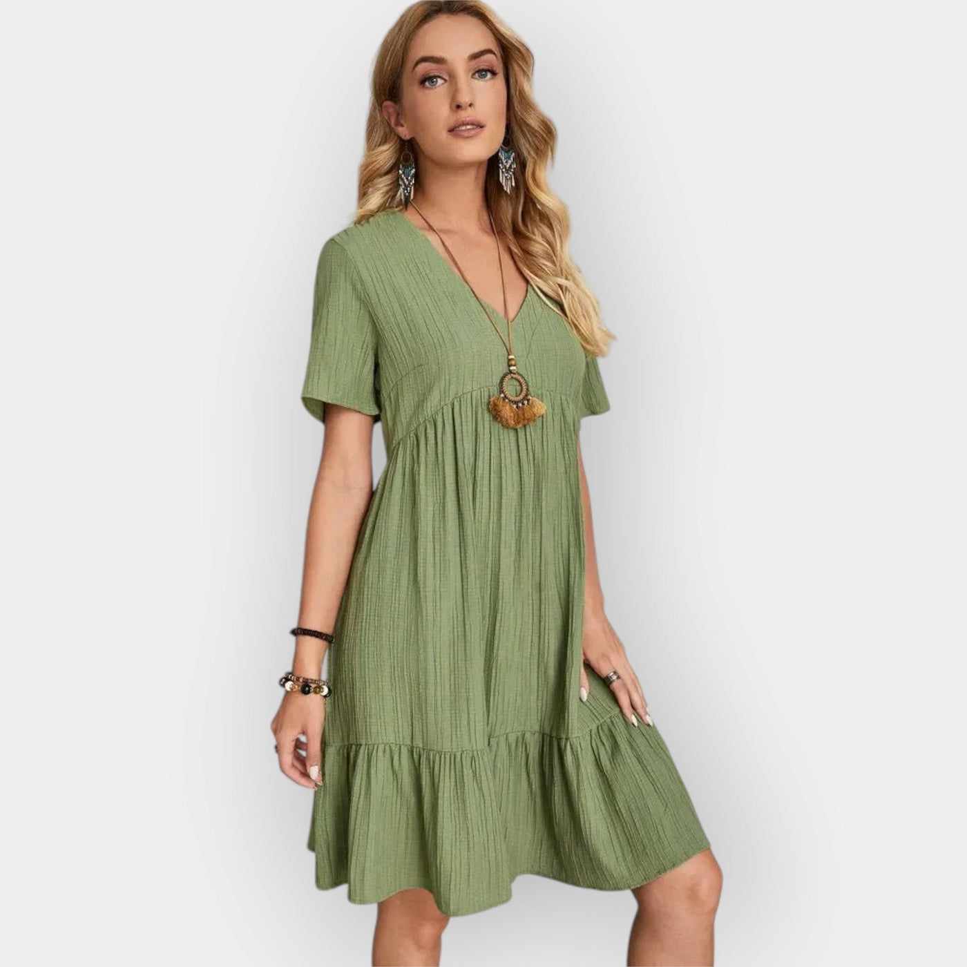 Midi dress with V-neck