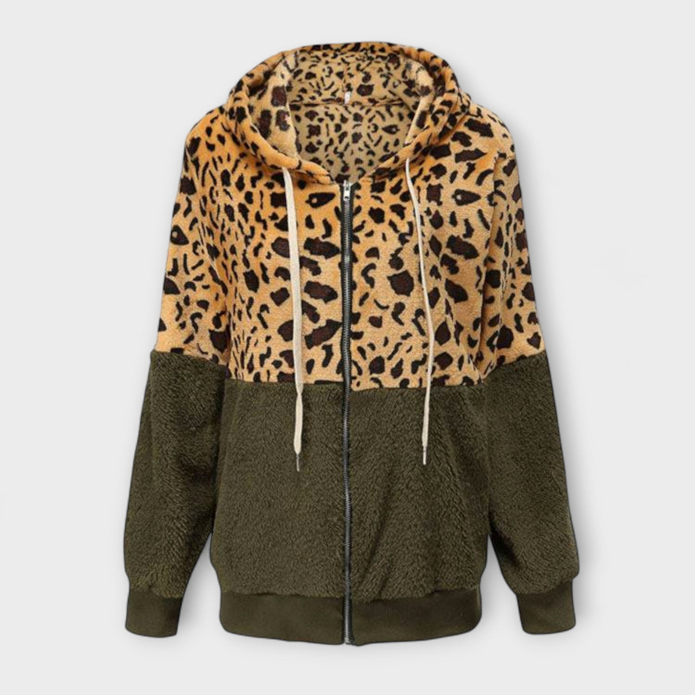 Leopard print fleece hoodie