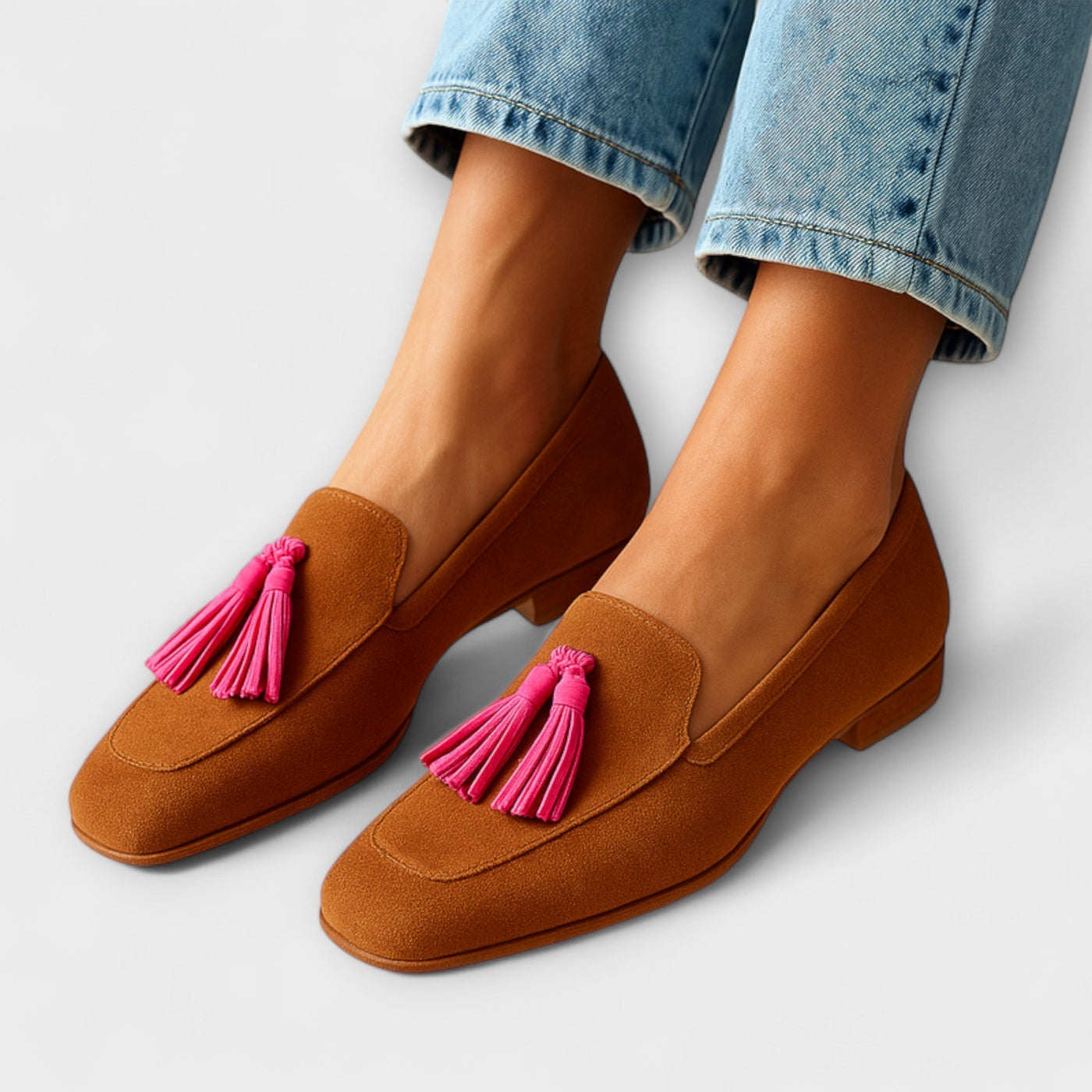 Suede loafers with Pink Tassel