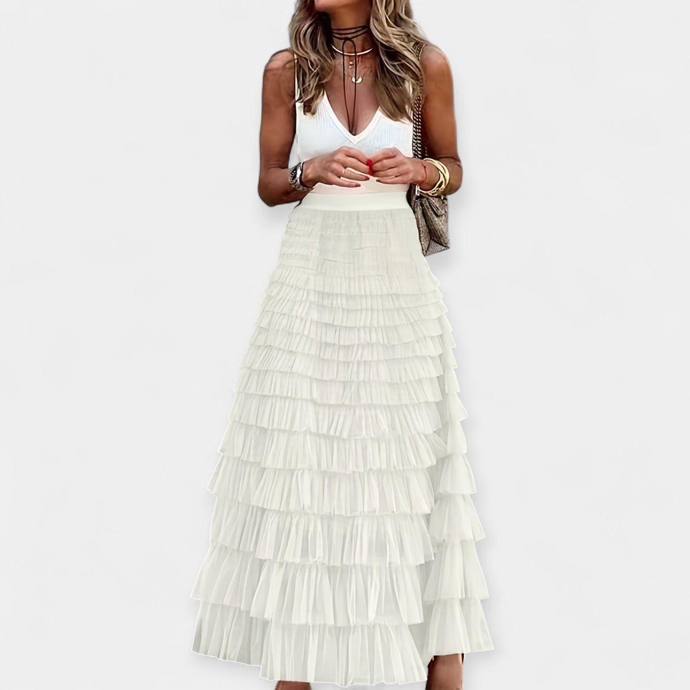 Boho skirt with mesh trim