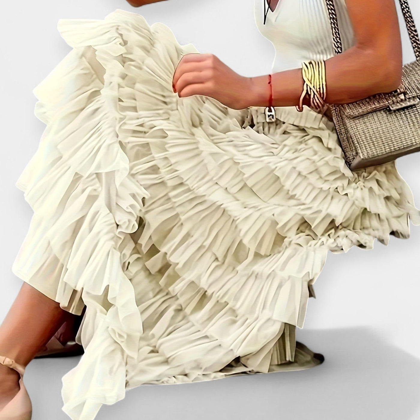 Boho skirt with mesh trim