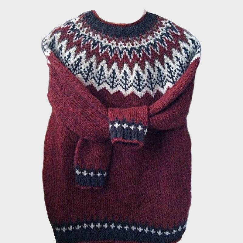 Knitted high-neck sweater with jacquard pattern