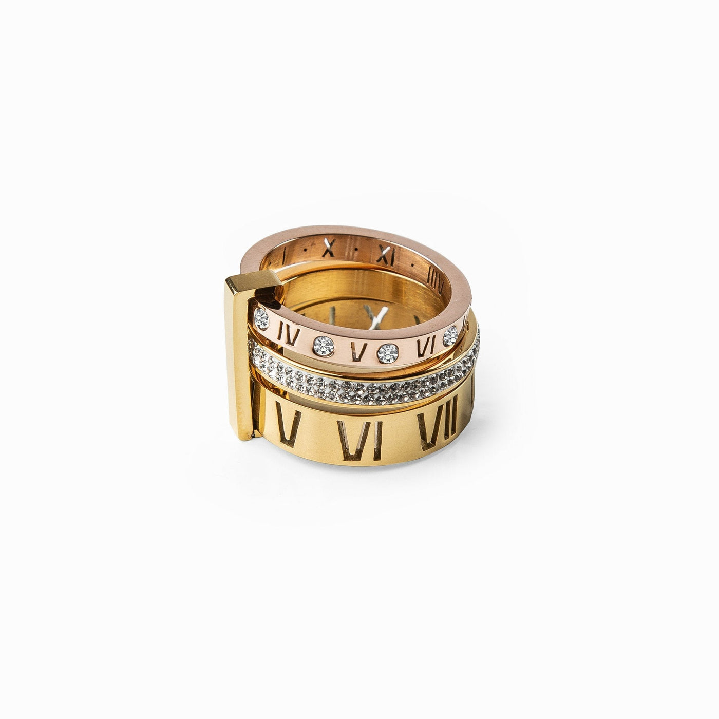 Triple Ring set with Roman Numerals