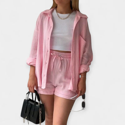 Two-tone summer top-shorts set