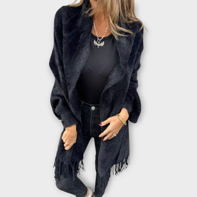 Knitted fringed cardigan