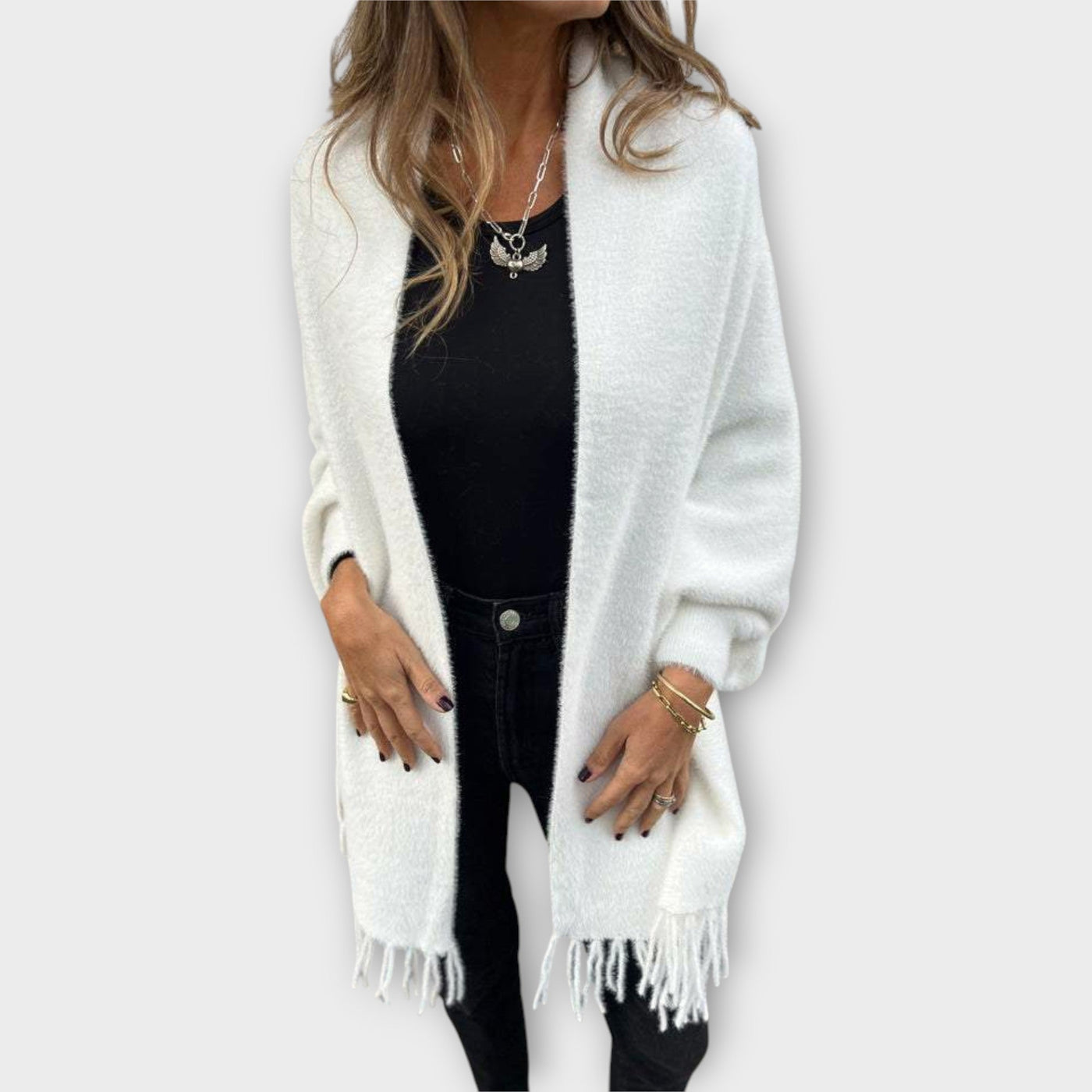 Knitted fringed cardigan