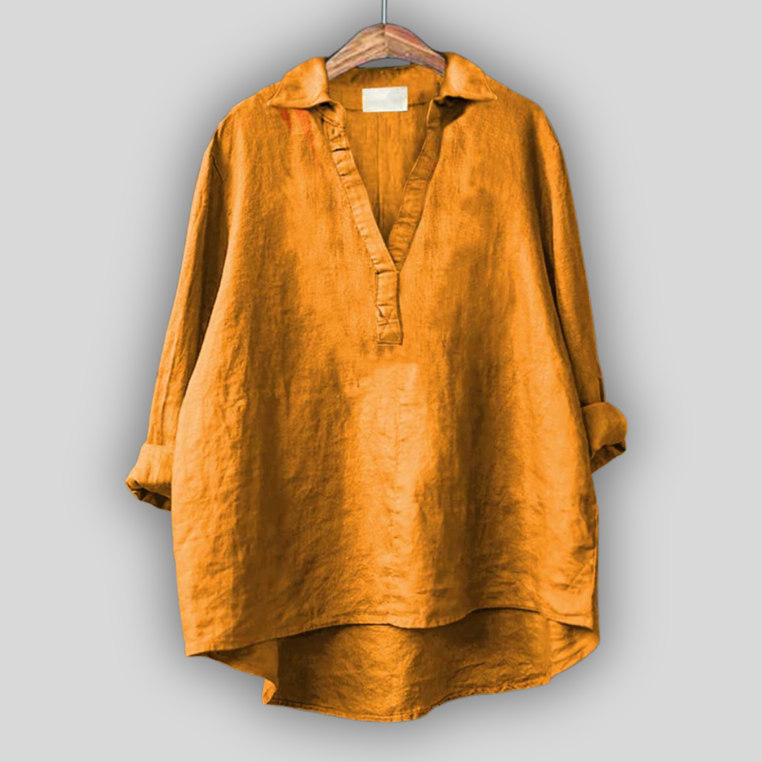 White linen shirt with V-neck