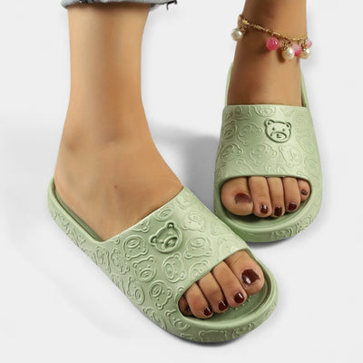 Playful Embossed Bear Pattern Slide Sandals