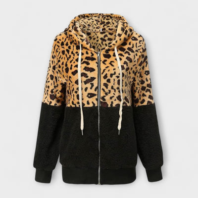 Leopard print fleece hoodie