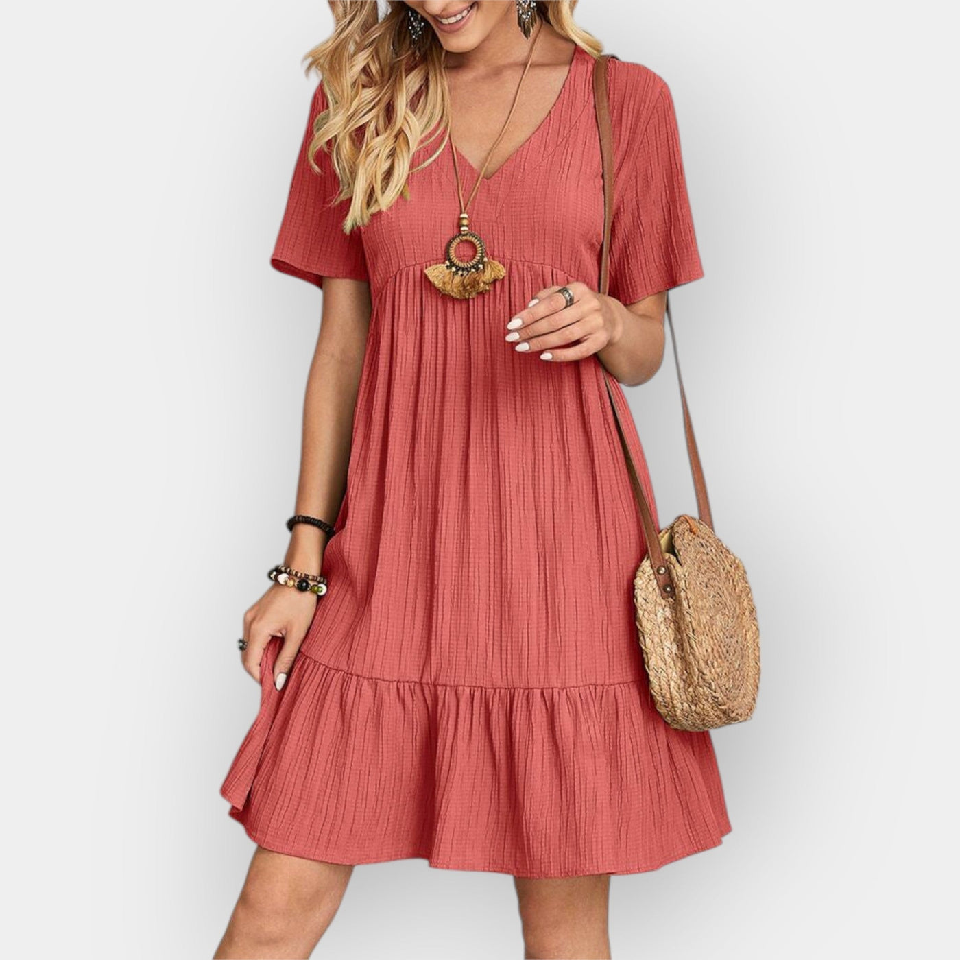 Midi dress with V-neck